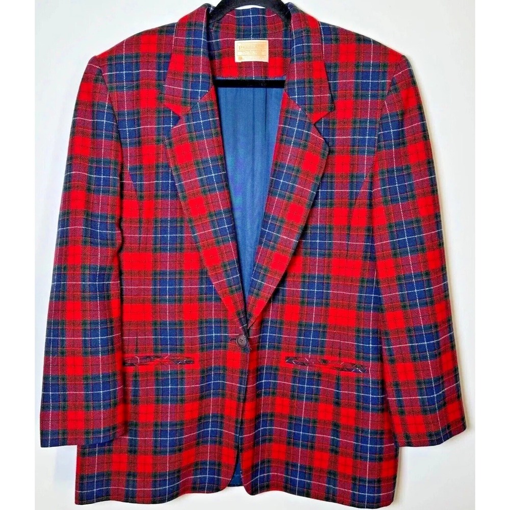 Pendleton Blazer Jacket Suit Sport Coat Tartan Plaid Womens 16 Vintage USA Made